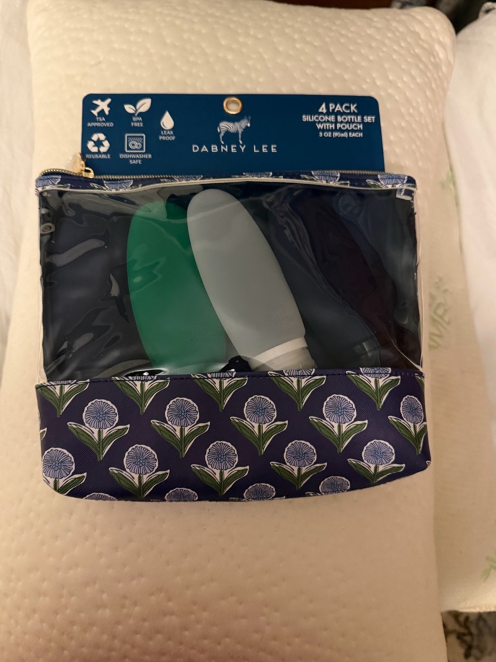 Dabney Lee Silicone Travel Bottle Set with Floral Pouch - Green/Gray/Navy